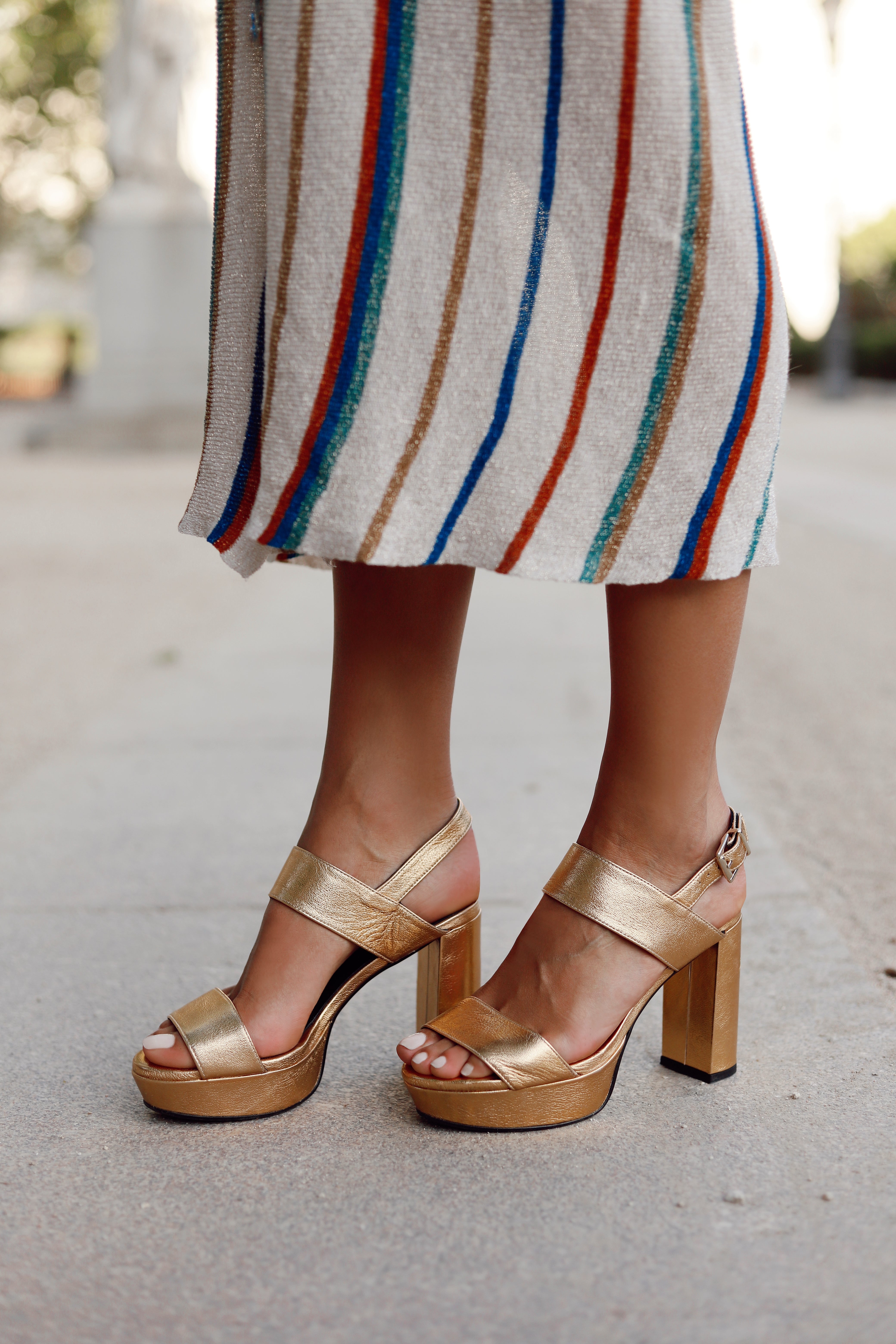 MONICA GOLD LEATHER SANDAL 10CM HEEL