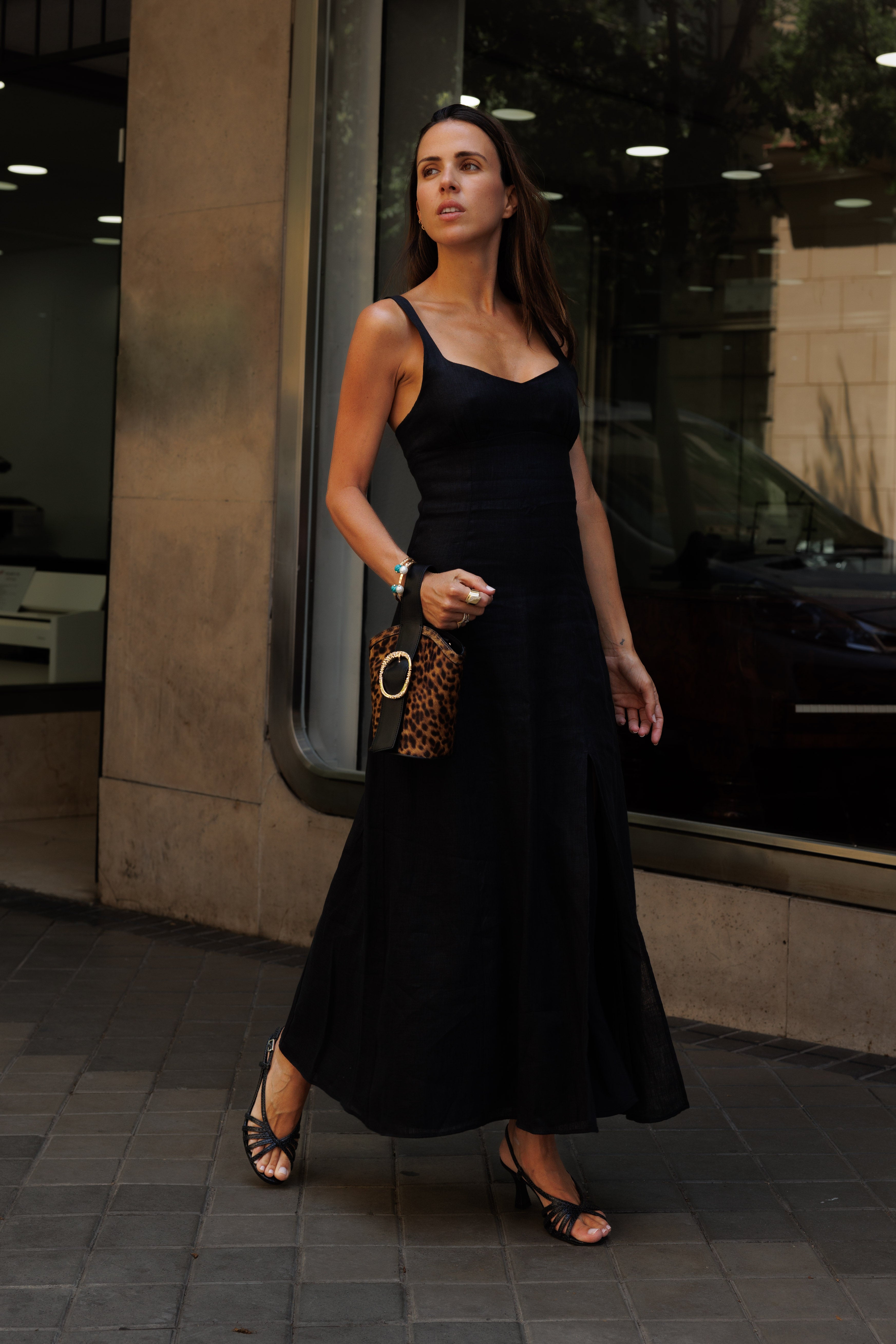 SANDALIA TRIANA PIEL EFECTO PITÓN NEGRA TACÓN 6CM