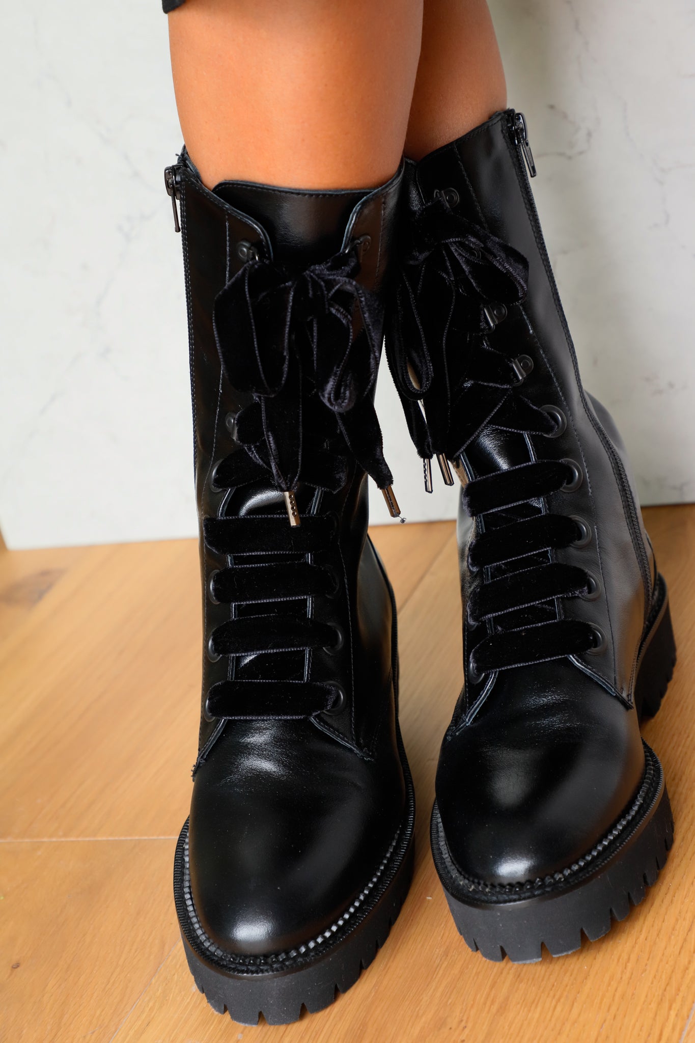CARLOTA BLACK LEATHER BIKER BOOT 4CM