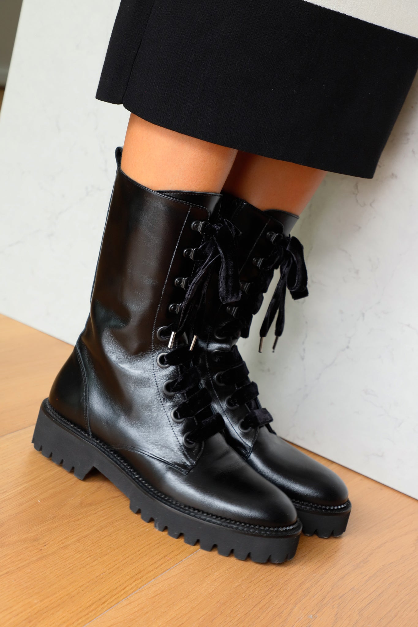 CARLOTA BLACK LEATHER BIKER BOOT 4CM