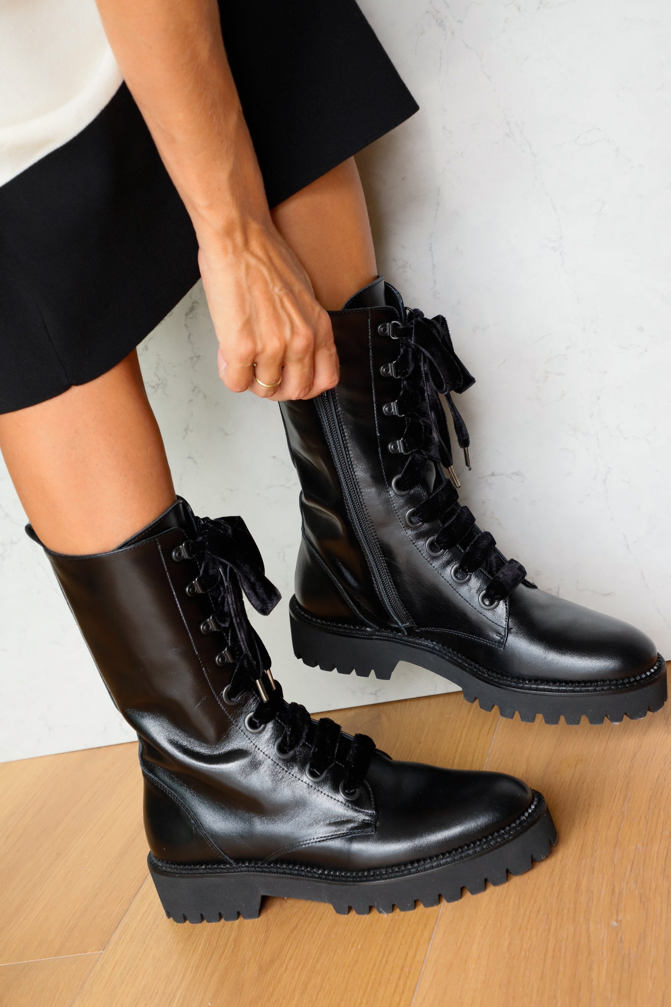 CARLOTA BLACK LEATHER BIKER BOOT 4CM