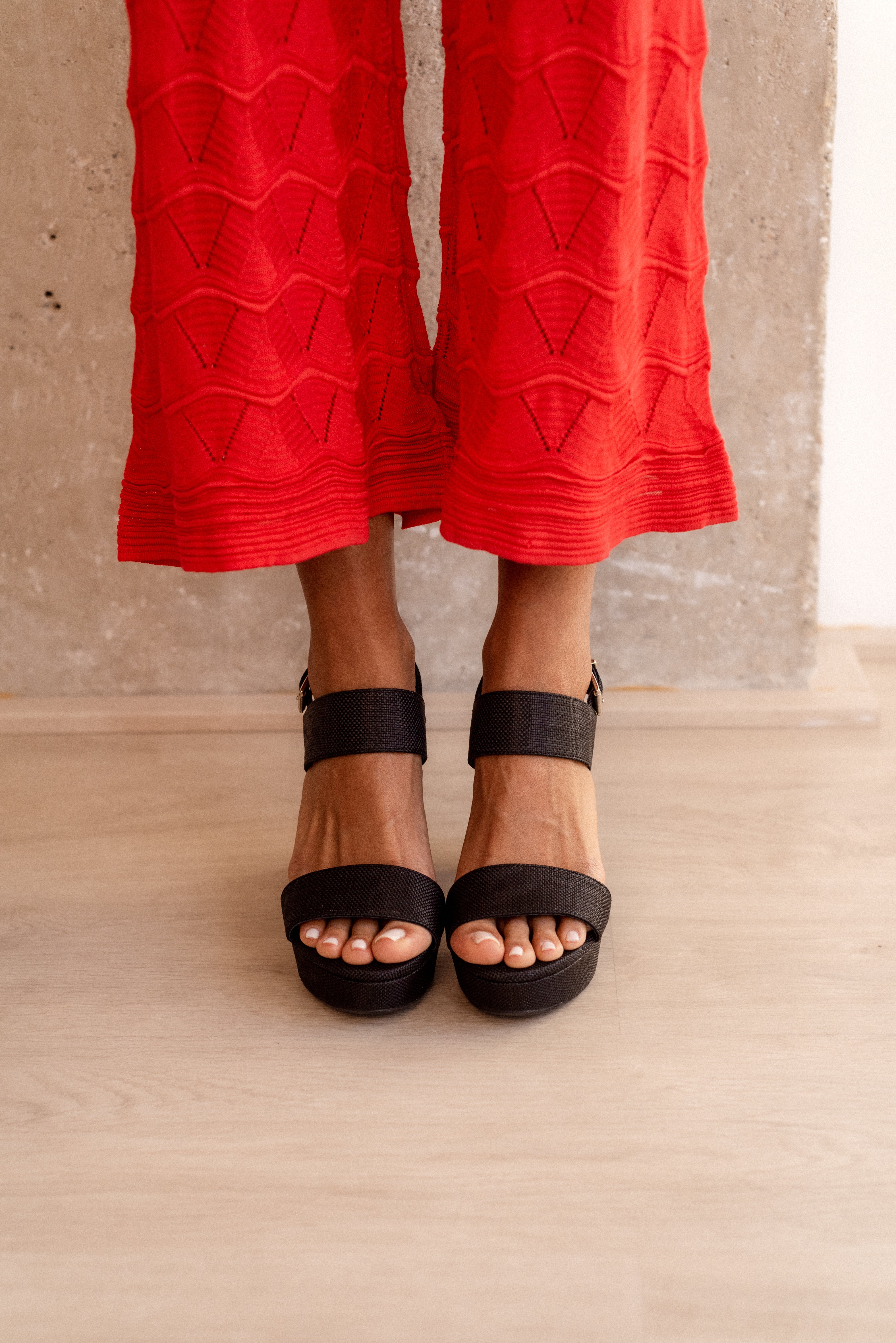 MONICA SANDAL 10CM HEEL PLATFORM BLACK LINEN