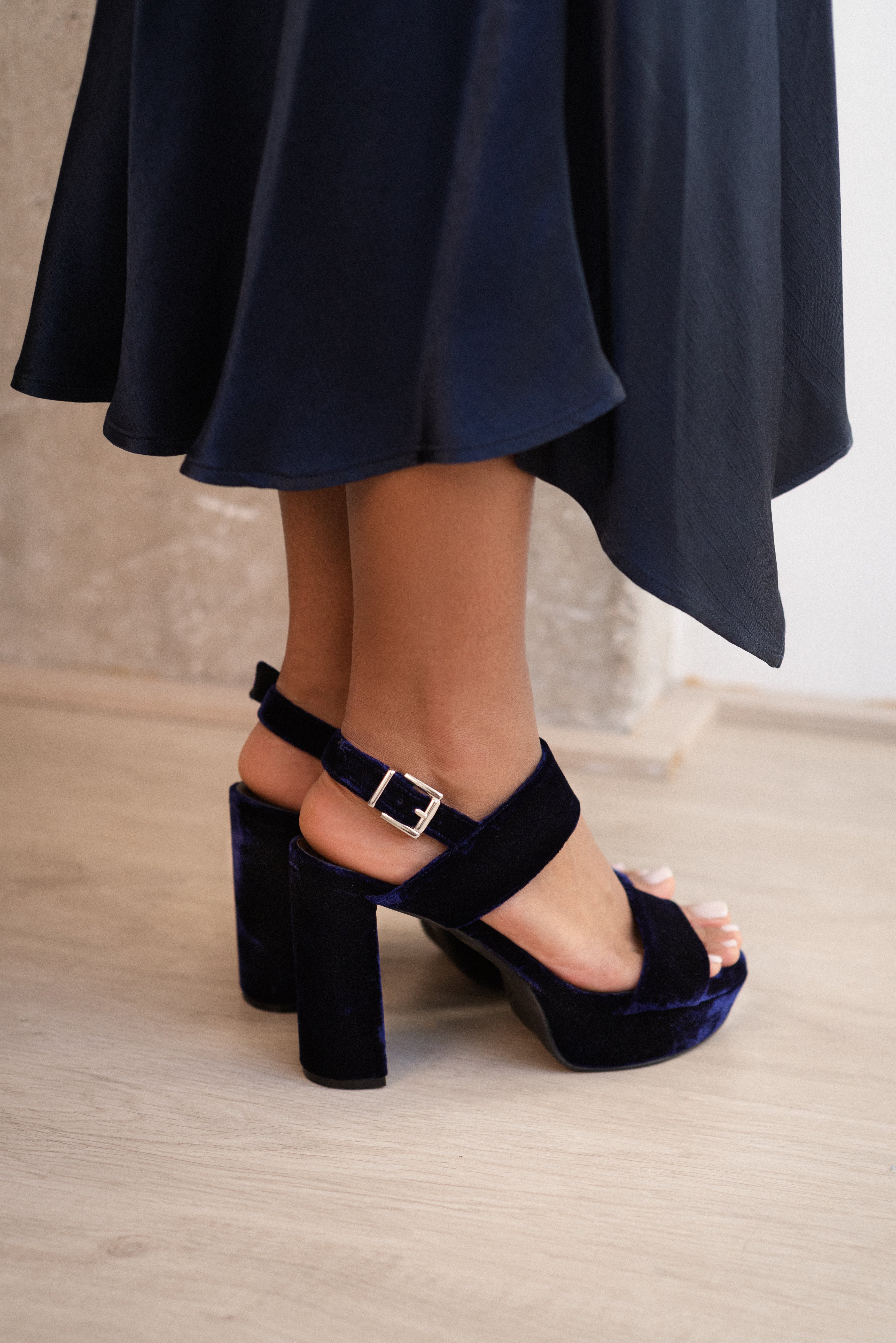 MONICA BLUE VELVET SANDAL 10CM HEEL