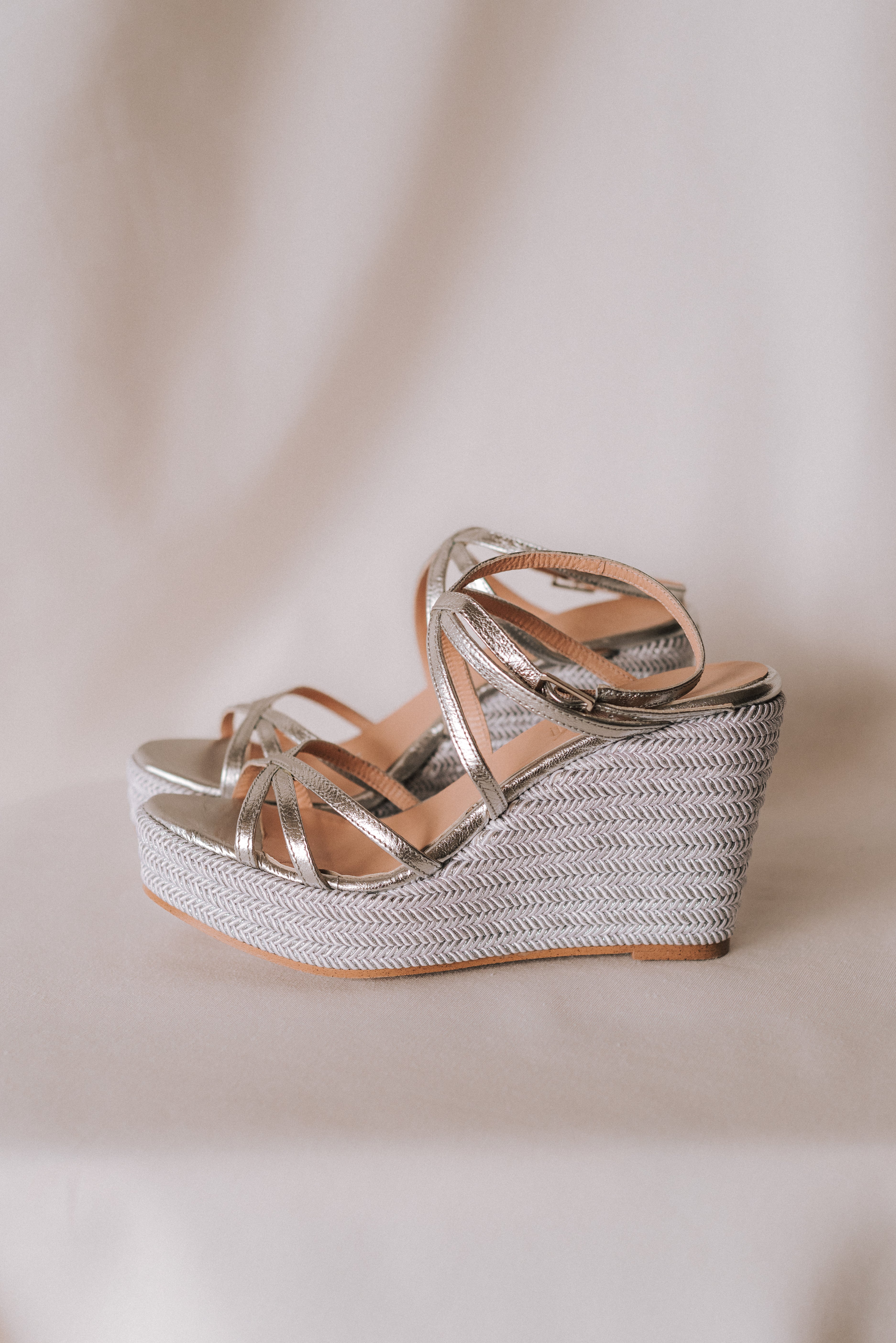 BERTA WEDGE SILVER LAMINATED LEATHER 8.5 CM