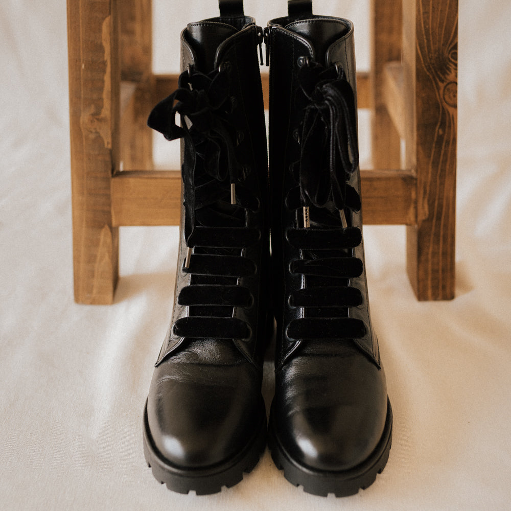 CARLOTA BLACK LEATHER BIKER BOOT 4CM
