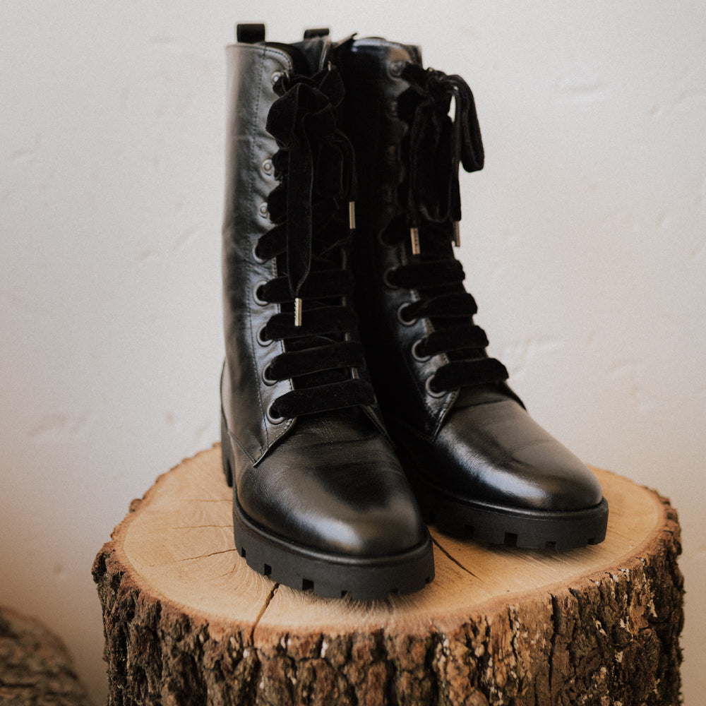 CARLOTA BLACK LEATHER BIKER BOOT 4CM