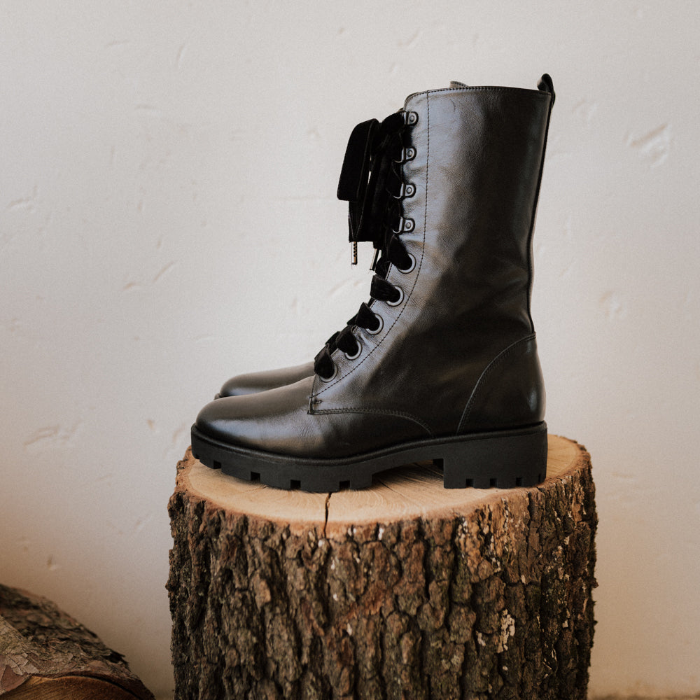 CARLOTA BLACK LEATHER BIKER BOOT 4CM