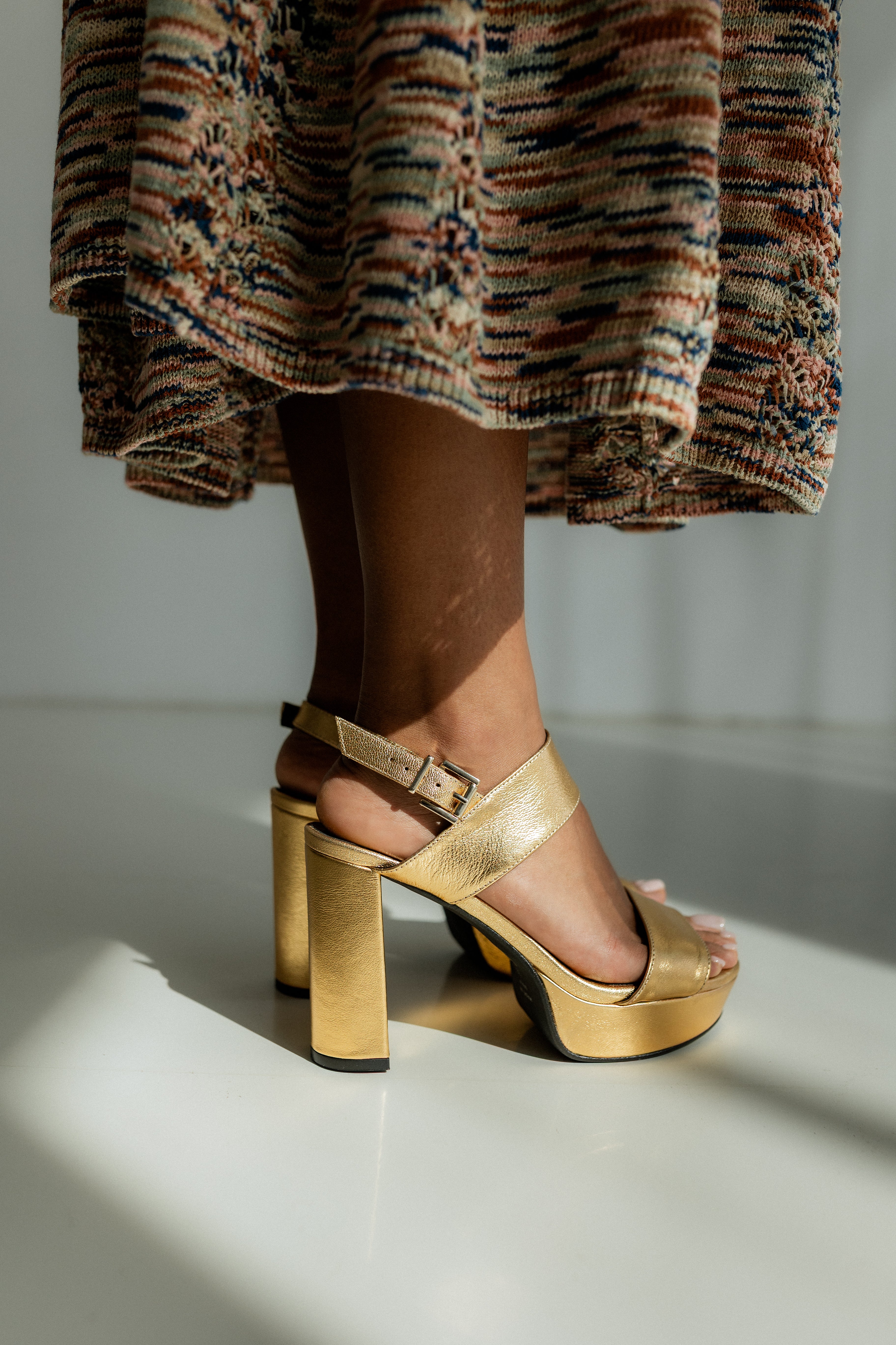 MONICA GOLD LEATHER SANDAL 10CM HEEL