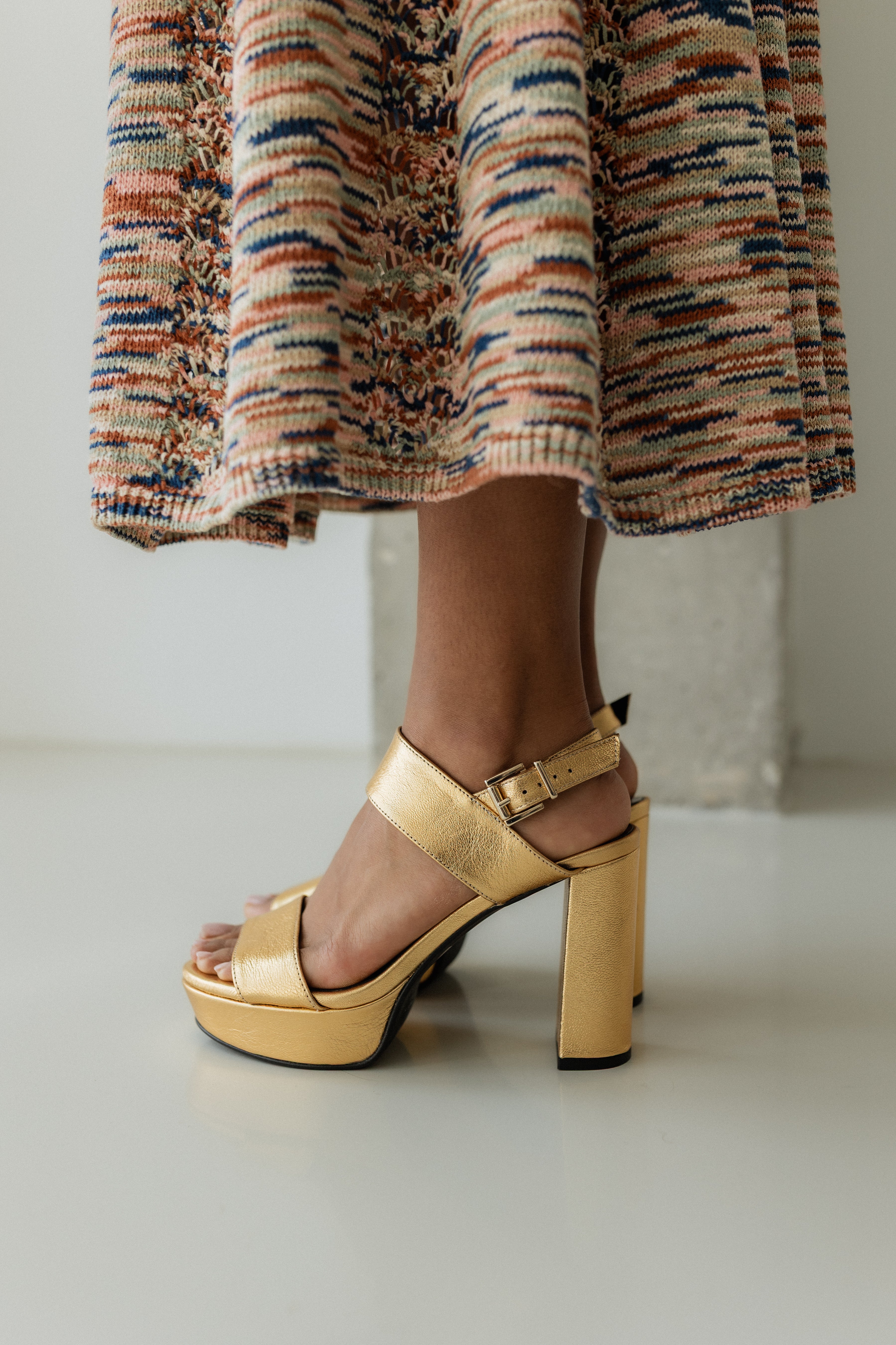 MONICA GOLD LEATHER SANDAL 10CM HEEL
