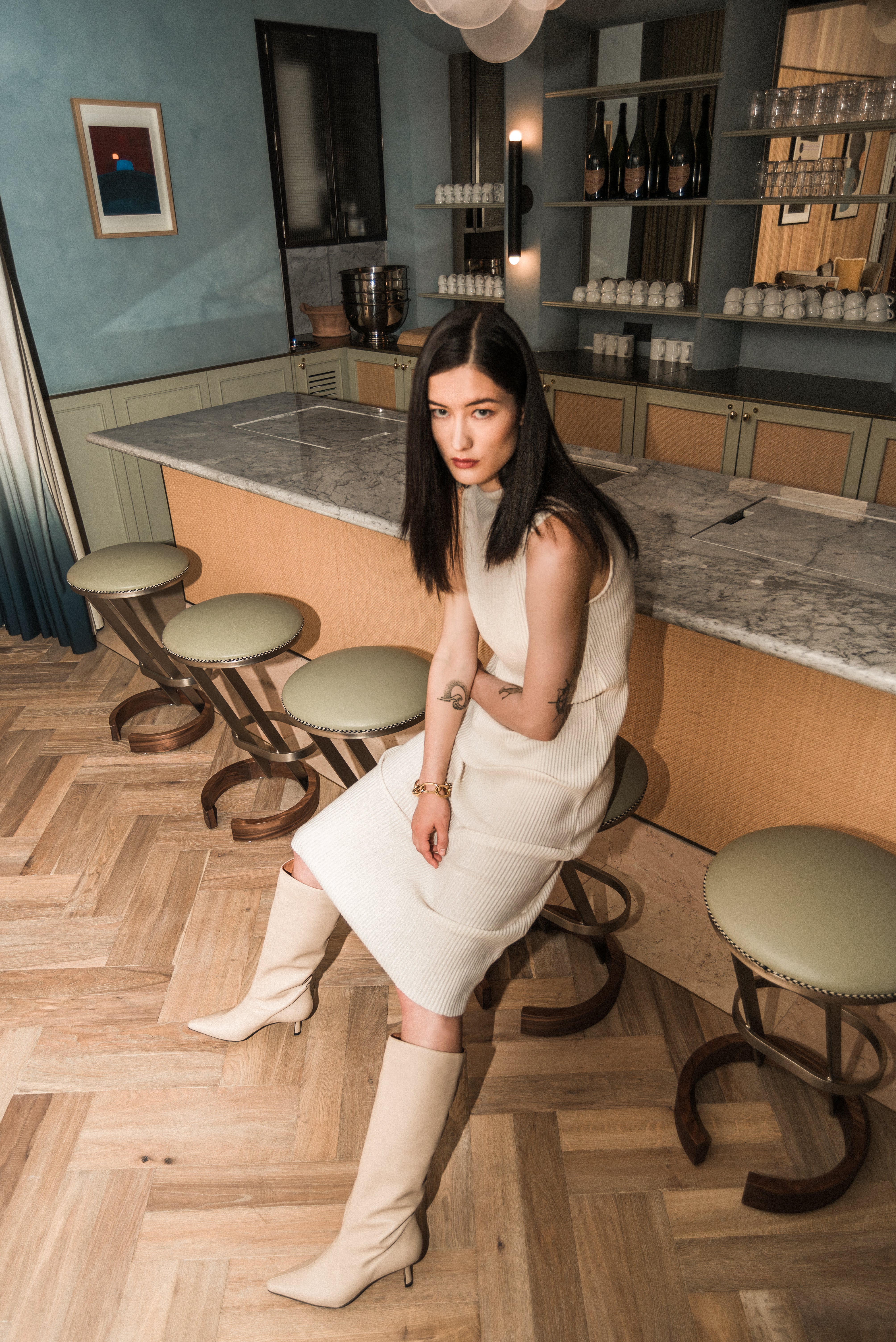 PEPA NUDE LEATHER BOOT WITH 5CM MIDI HEEL