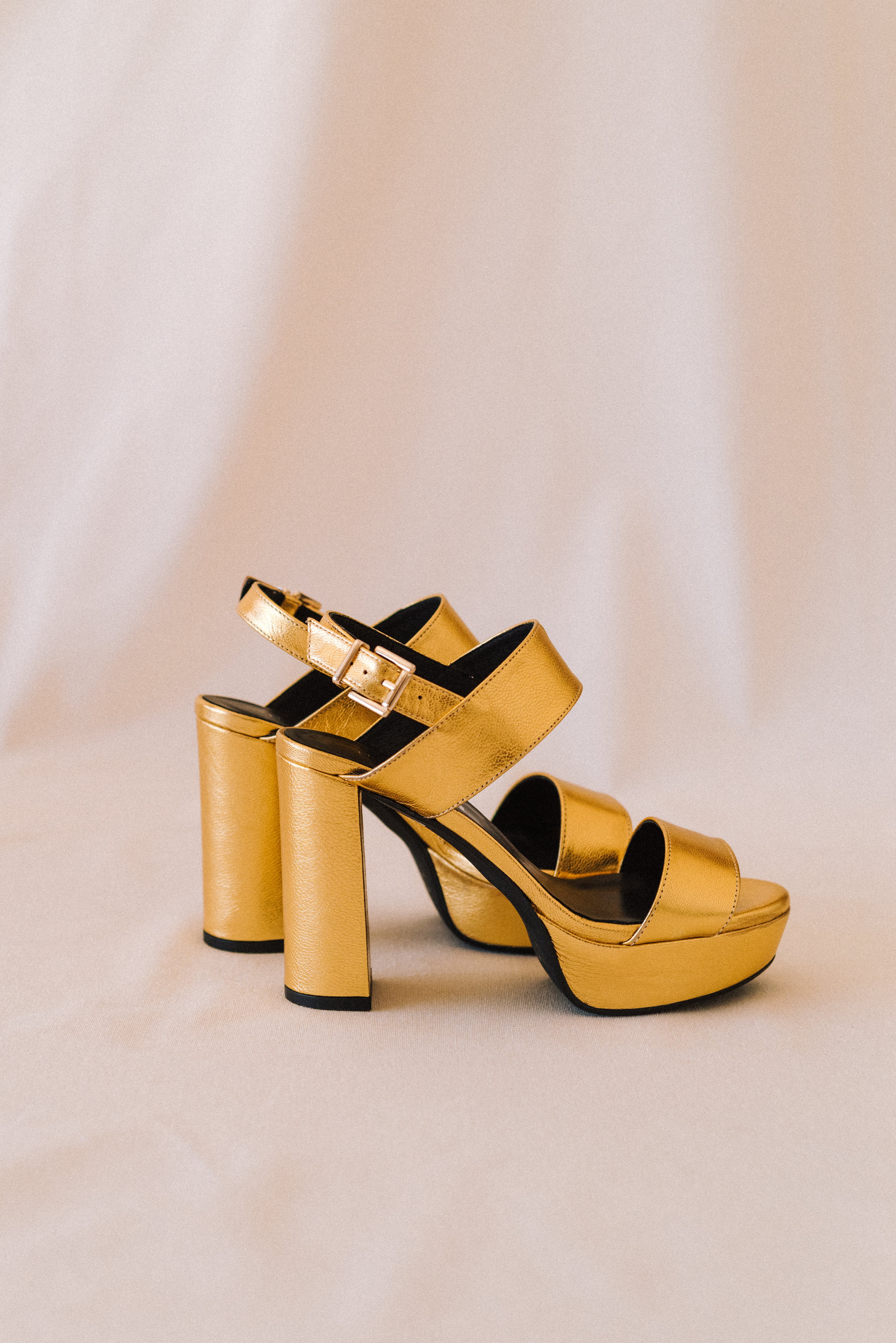 MONICA GOLD LEATHER SANDAL 10CM HEEL