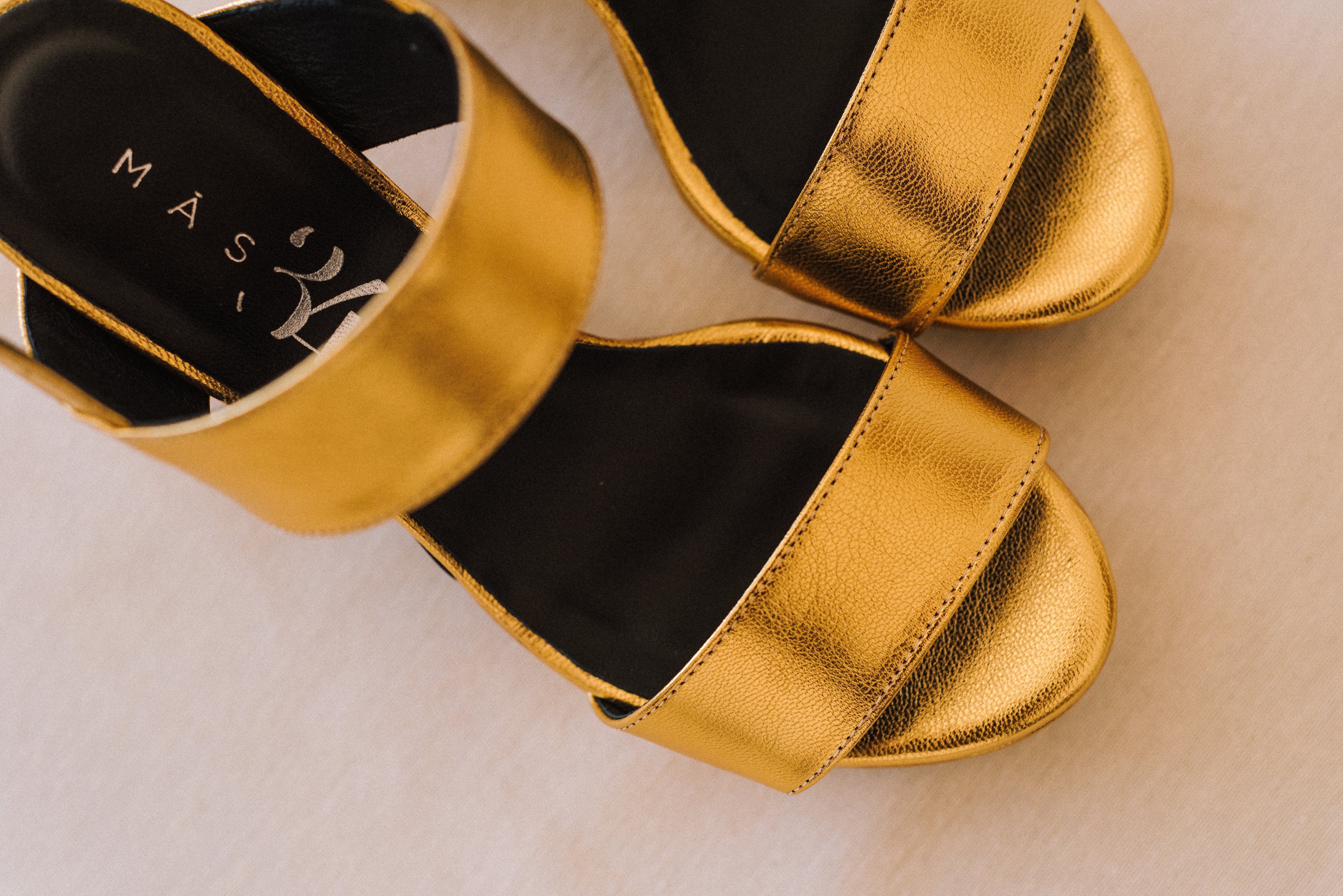 MONICA GOLD LEATHER SANDAL 10CM HEEL