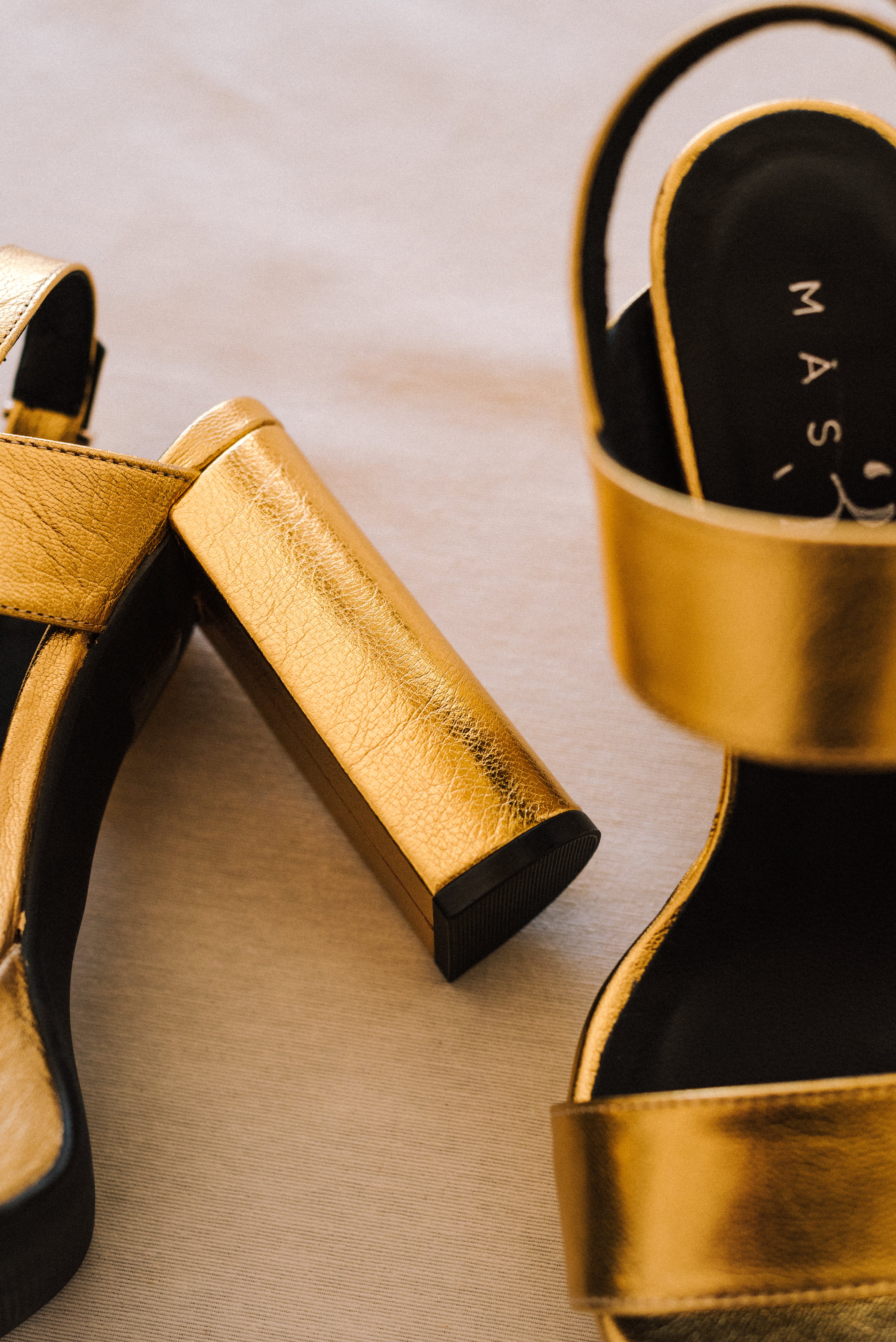 MONICA GOLD LEATHER SANDAL 10CM HEEL