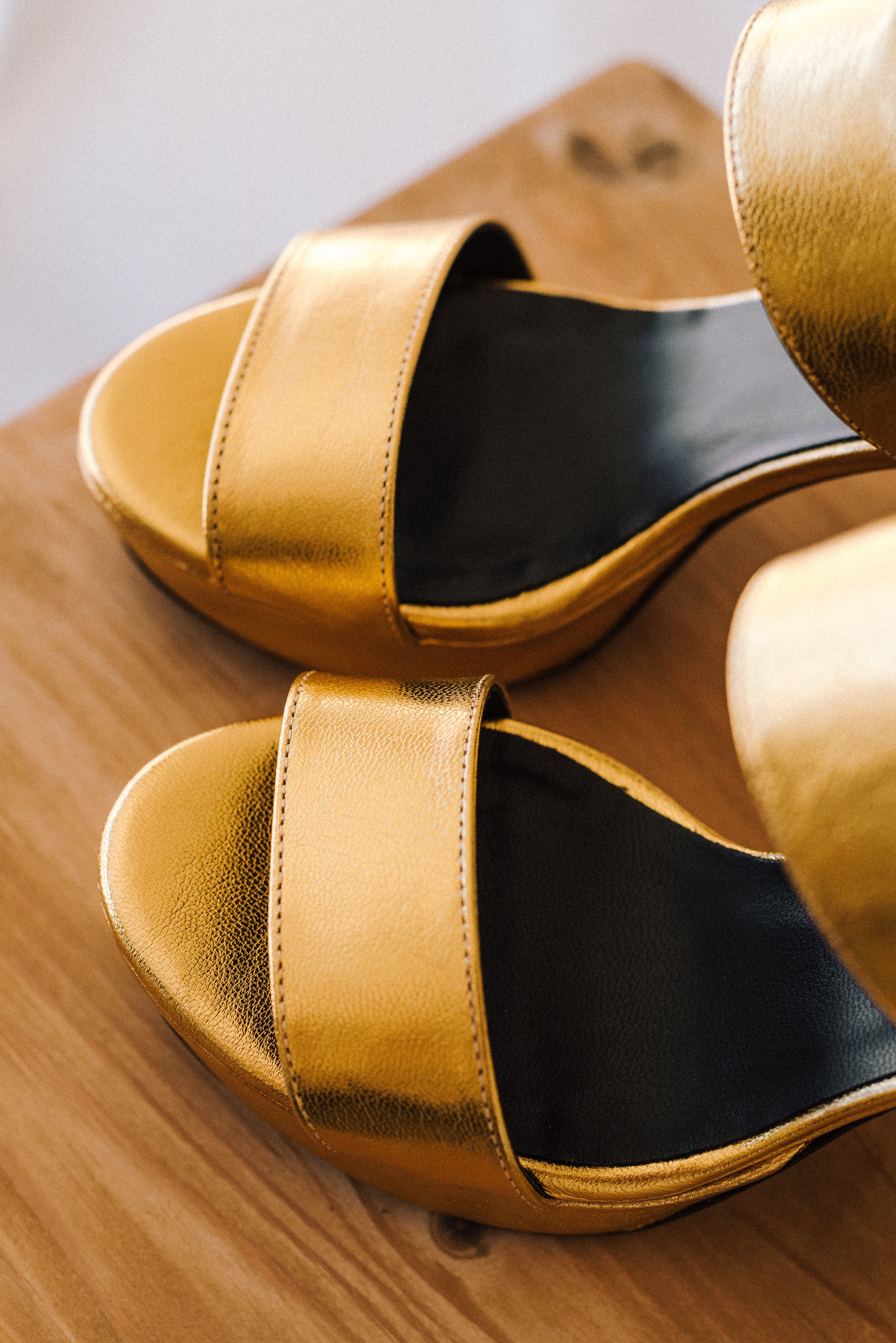 MONICA GOLD LEATHER SANDAL 10CM HEEL