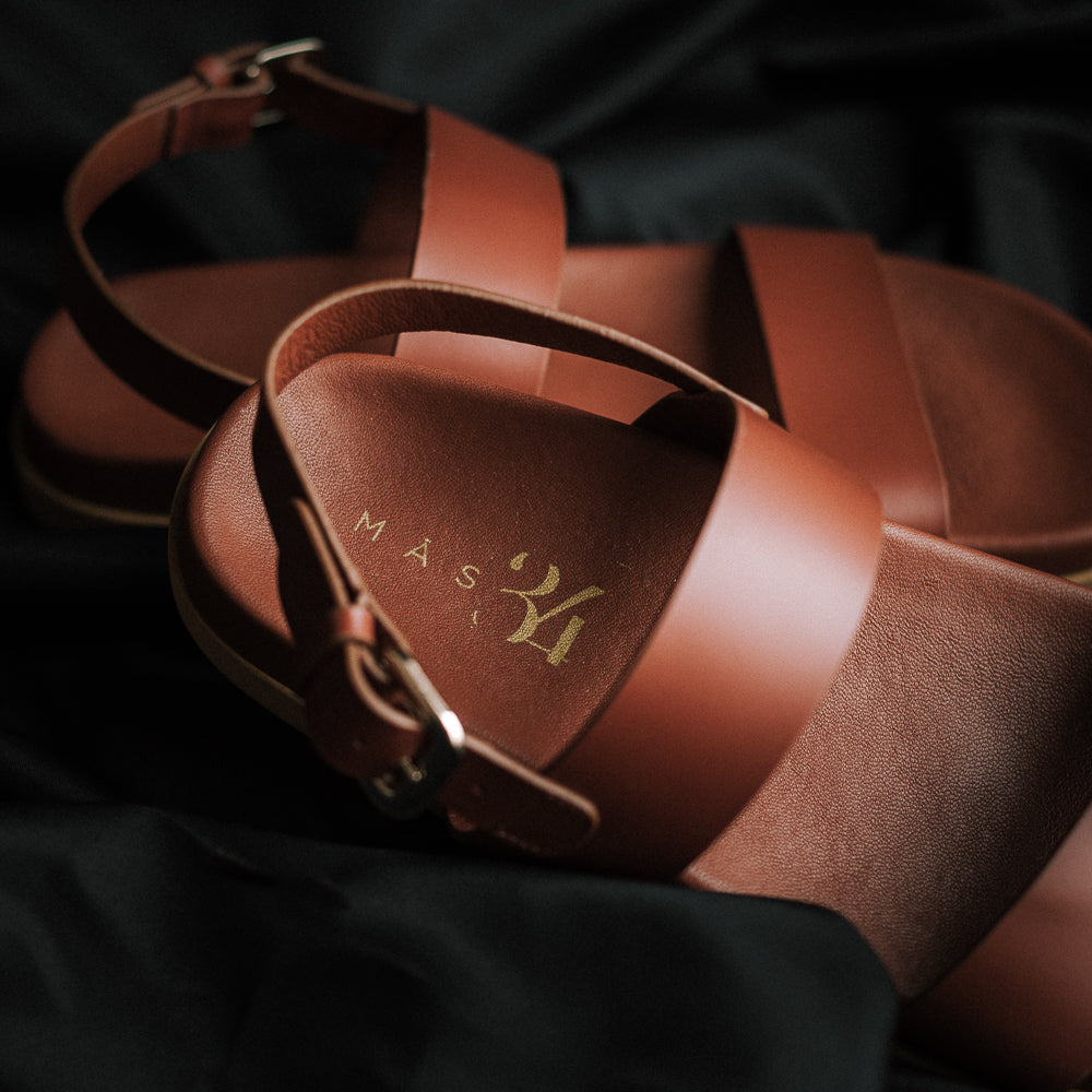 CARINA FLAT SANDAL IN BROWN LEATHER WITH 1.5CM PLATFORM