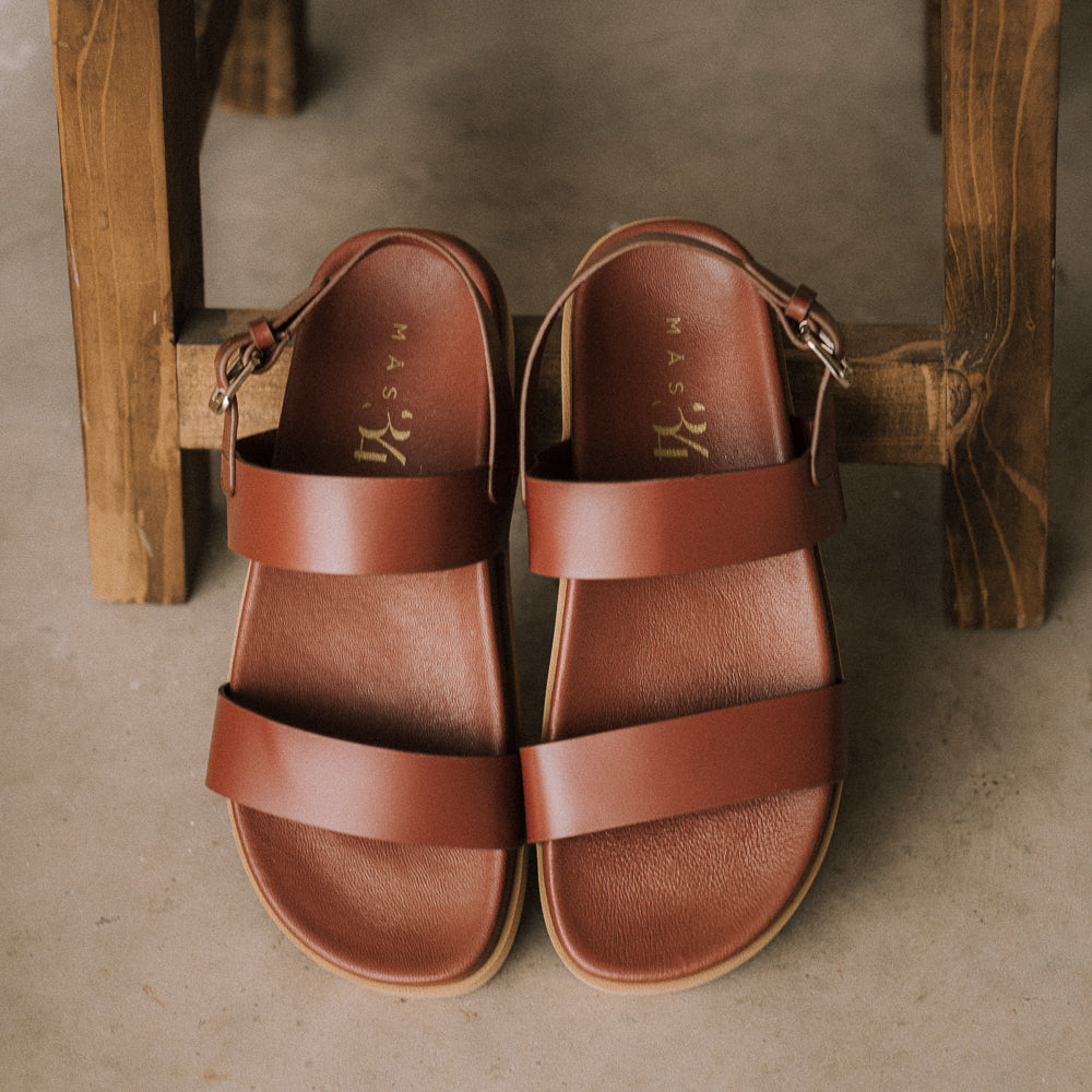 CARINA FLAT SANDAL IN BROWN LEATHER WITH 1.5CM PLATFORM