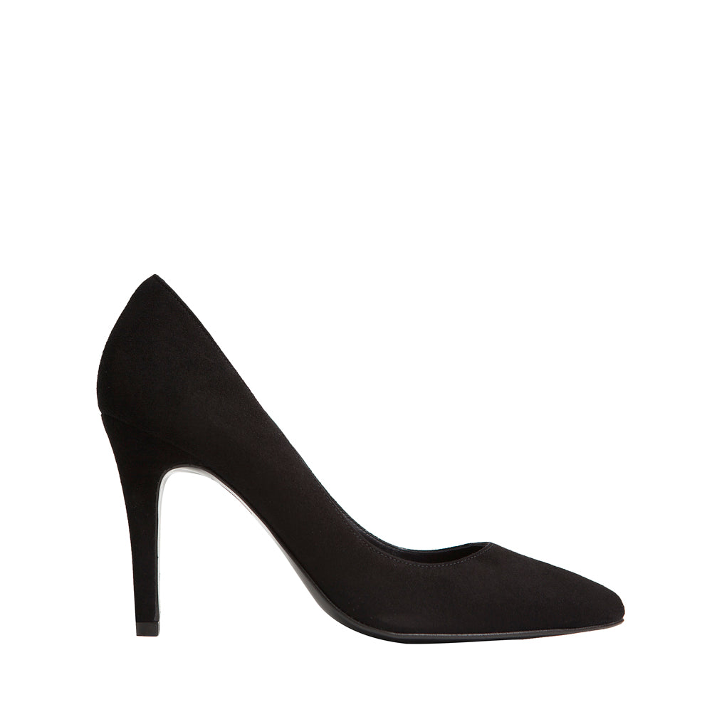 Stilettos para bodas, bautizos y comuniones muy cómodos y elegantes en ante negro.