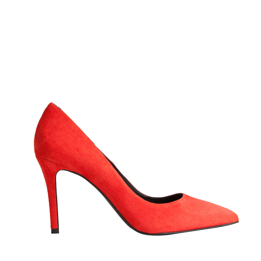Stilettos para bodas, bautizos y comuniones muy cómodos y elegantes en ante rojo.