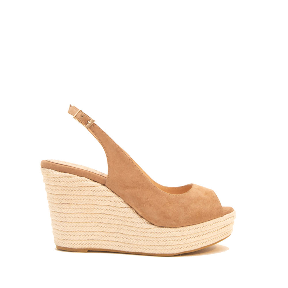 Cuñas elegantes de mujer en ante color natural beige