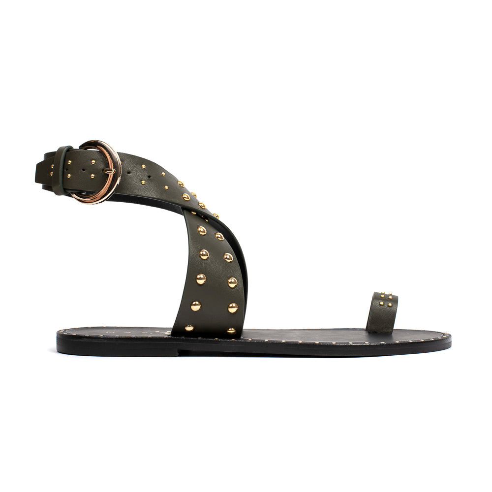 Sandalia plana verano cómoda y chic en piel kaki