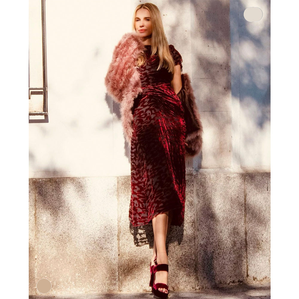 MONICA BURGUNDY VELVET SANDAL 10CM HEEL