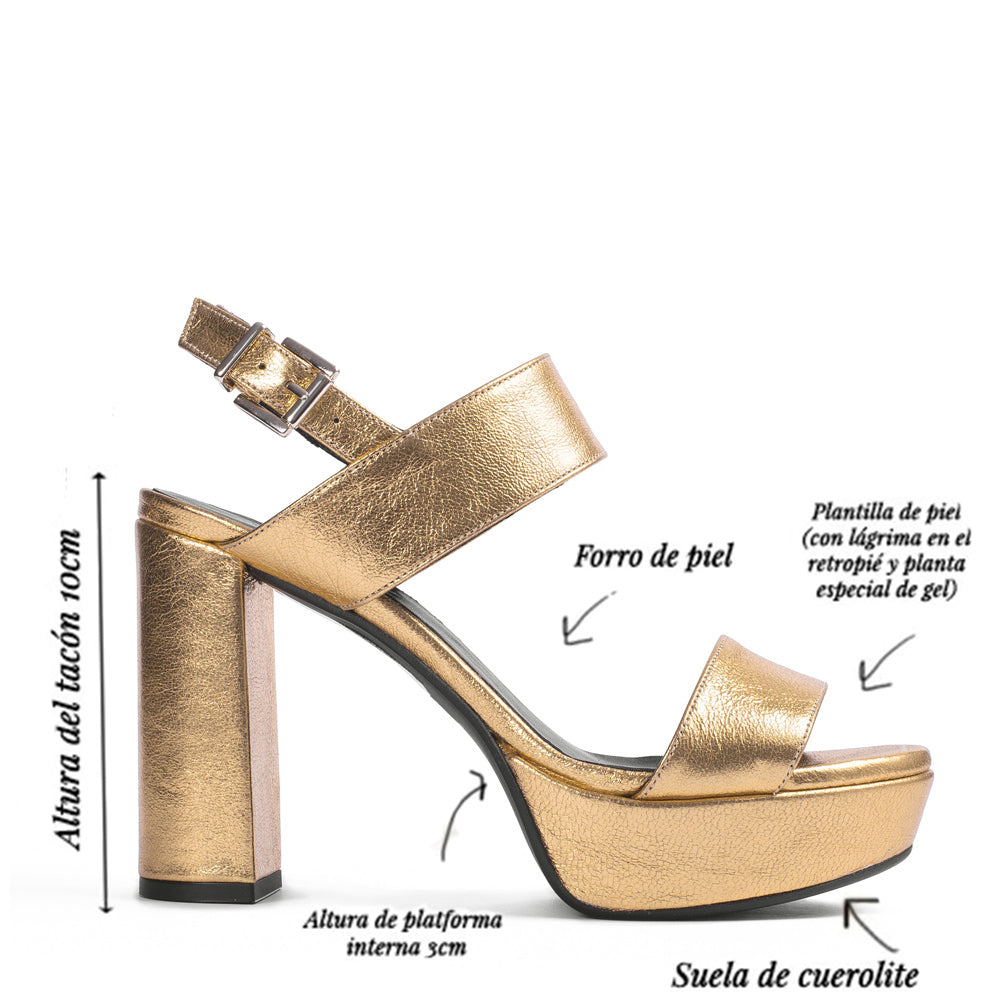 MONICA GOLD LEATHER SANDAL 10CM HEEL