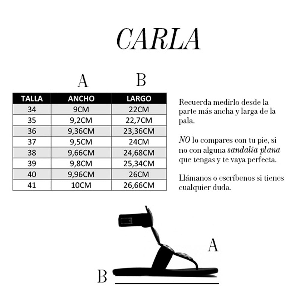 Tabla medidas sandalia plana Carla