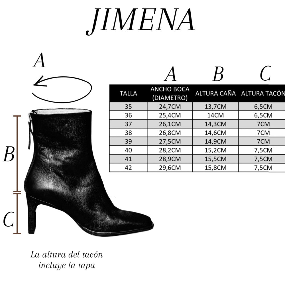 Tabla medidas botin Jimena piel negra