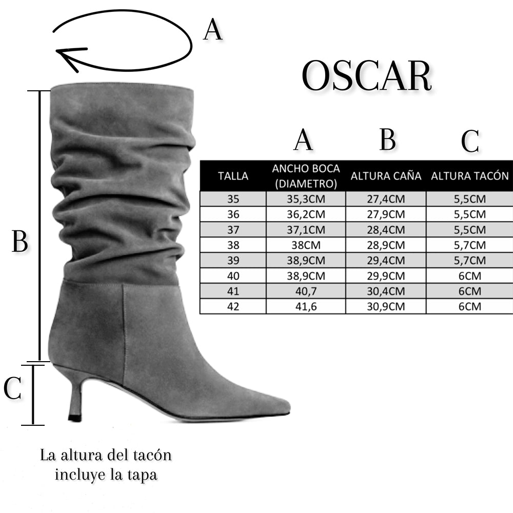 Tallas y medidas del botín Oscar