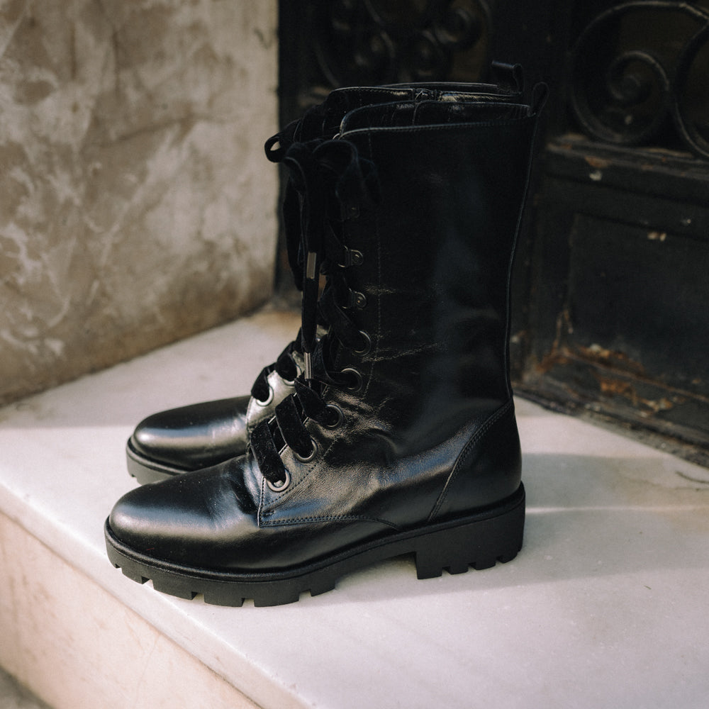 CARLOTA BLACK LEATHER BIKER BOOT 4CM