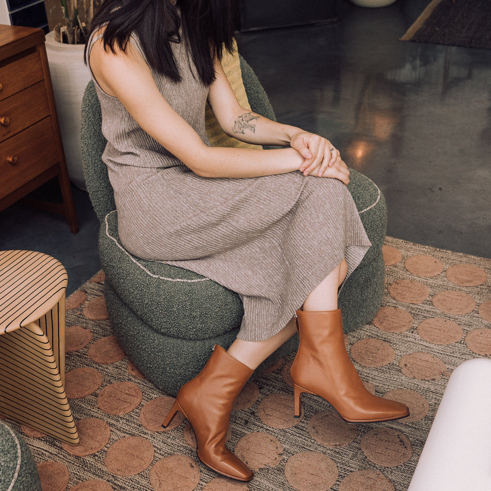 JIMENA BROWN LEATHER BOOT 7CM HEEL