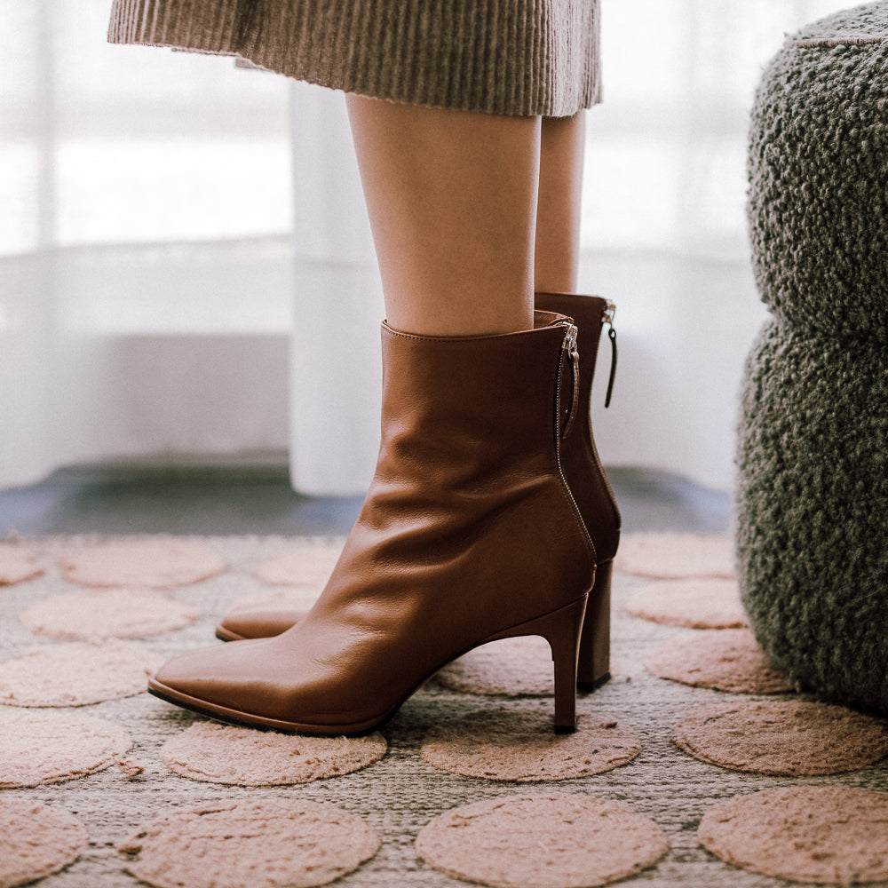 JIMENA BROWN LEATHER BOOT 7CM HEEL
