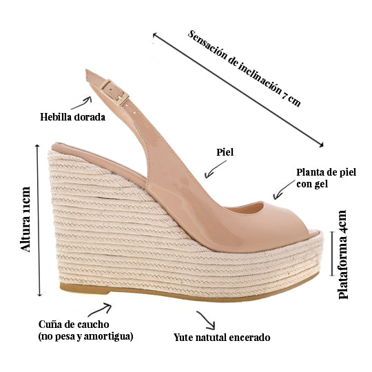 CUÑA ISABEL PIEL EFECTO CHAROL NUDE 11CM