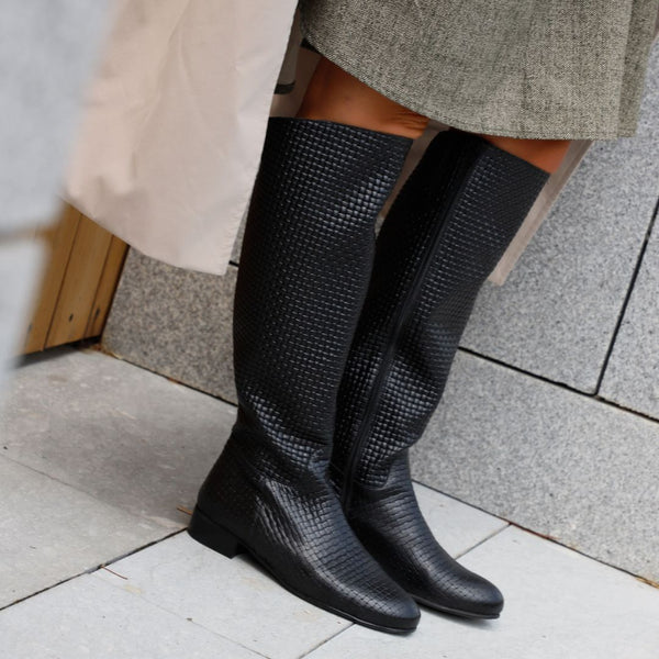 ANDREA BLACK LEATHER BOOT 3CM HEEL