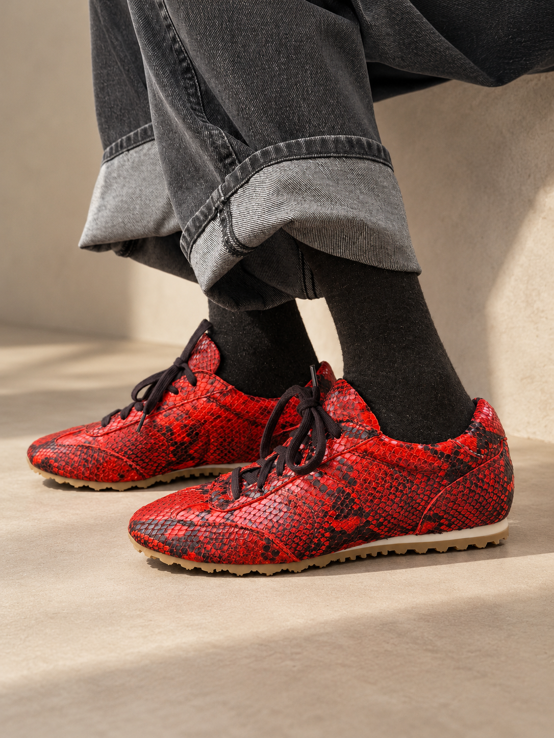 Sneaker Alberto Piel Efecto Pitón Rojo