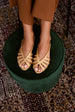 SANDALIA PLANA LOURDES PIEL LAMINADO ORO