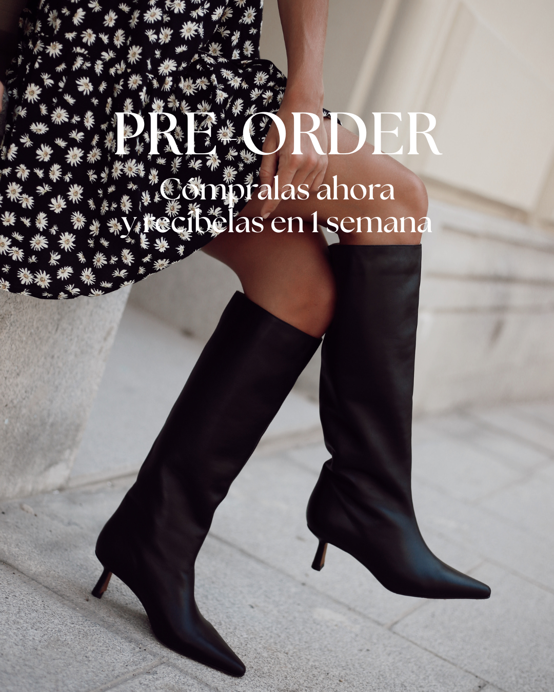 BOTA PEPA PIEL NEGRA TACÓN MIDI 5CM