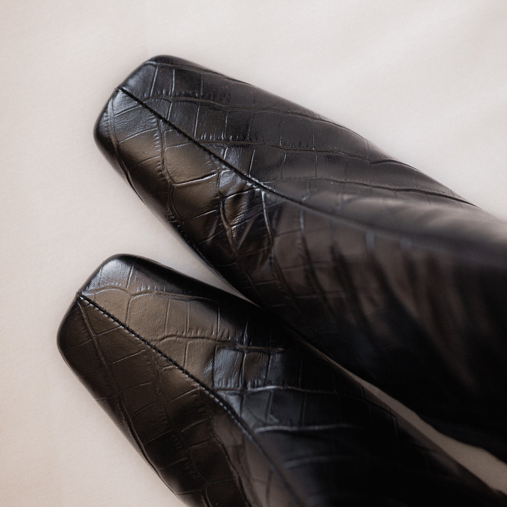 BLACK COCO LEATHER LIGHT BOOT 7CM HEEL