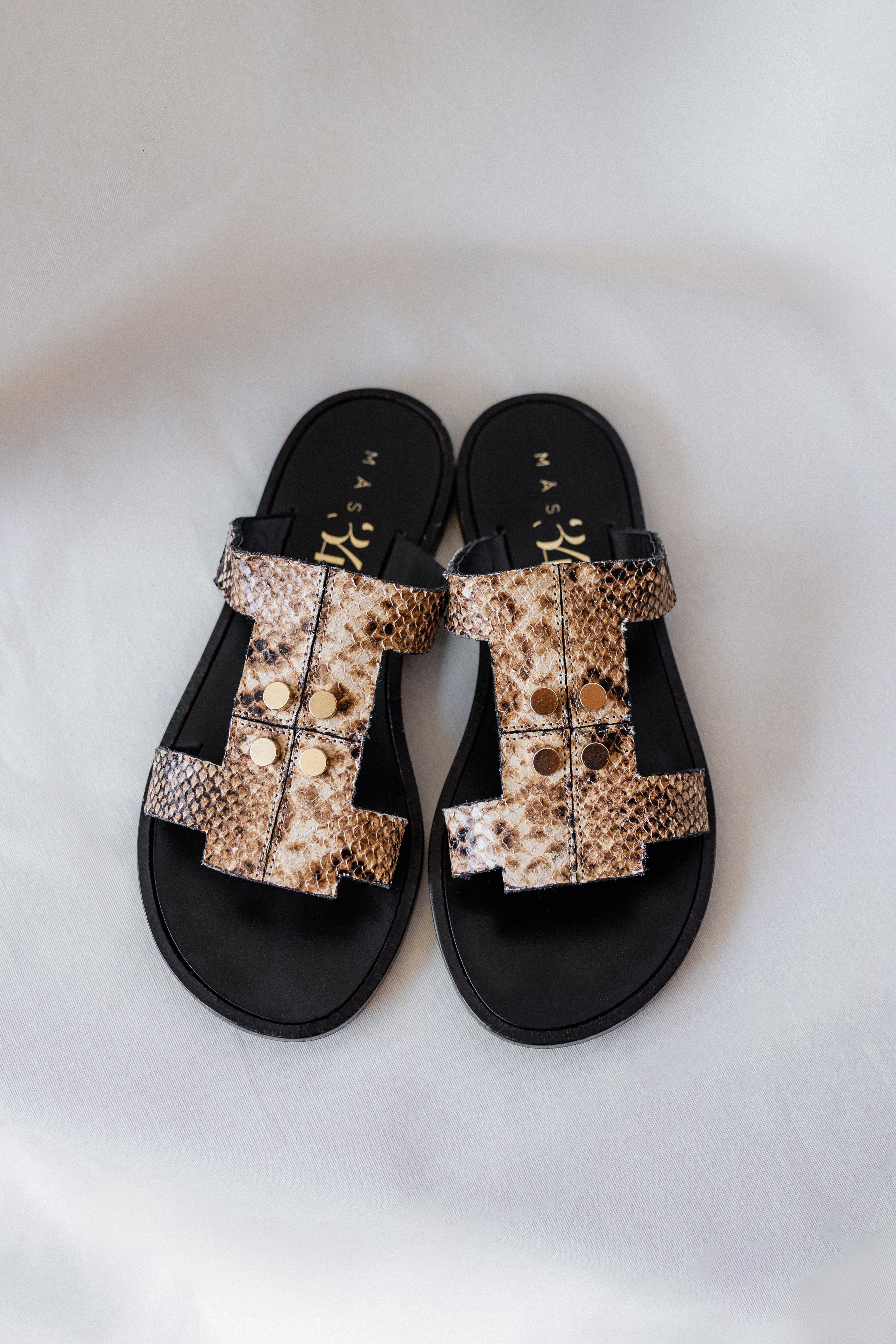 SARA FLAT SANDAL WITH PYTHON EFFECT LEATHER