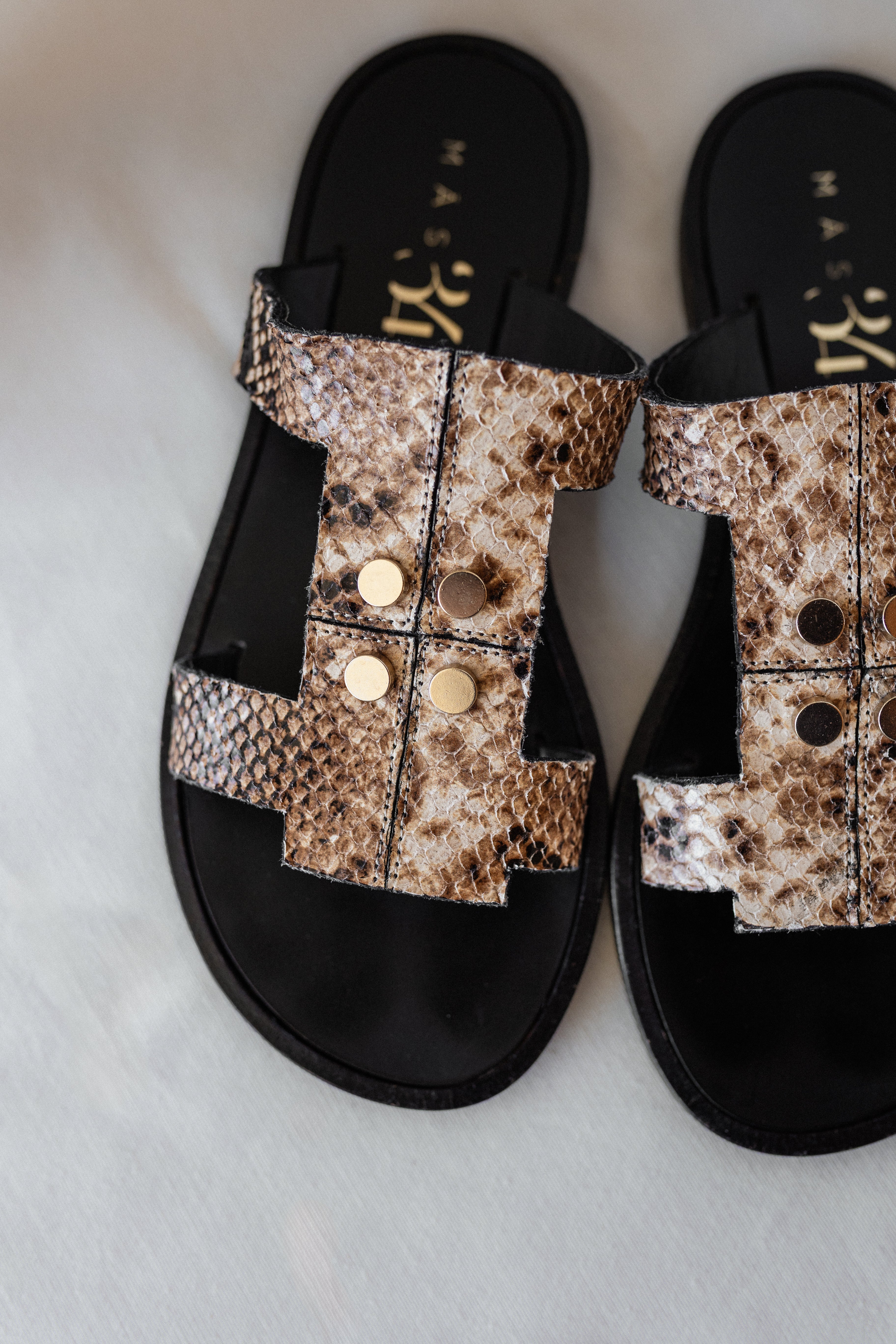 SARA FLAT SANDAL WITH PYTHON EFFECT LEATHER
