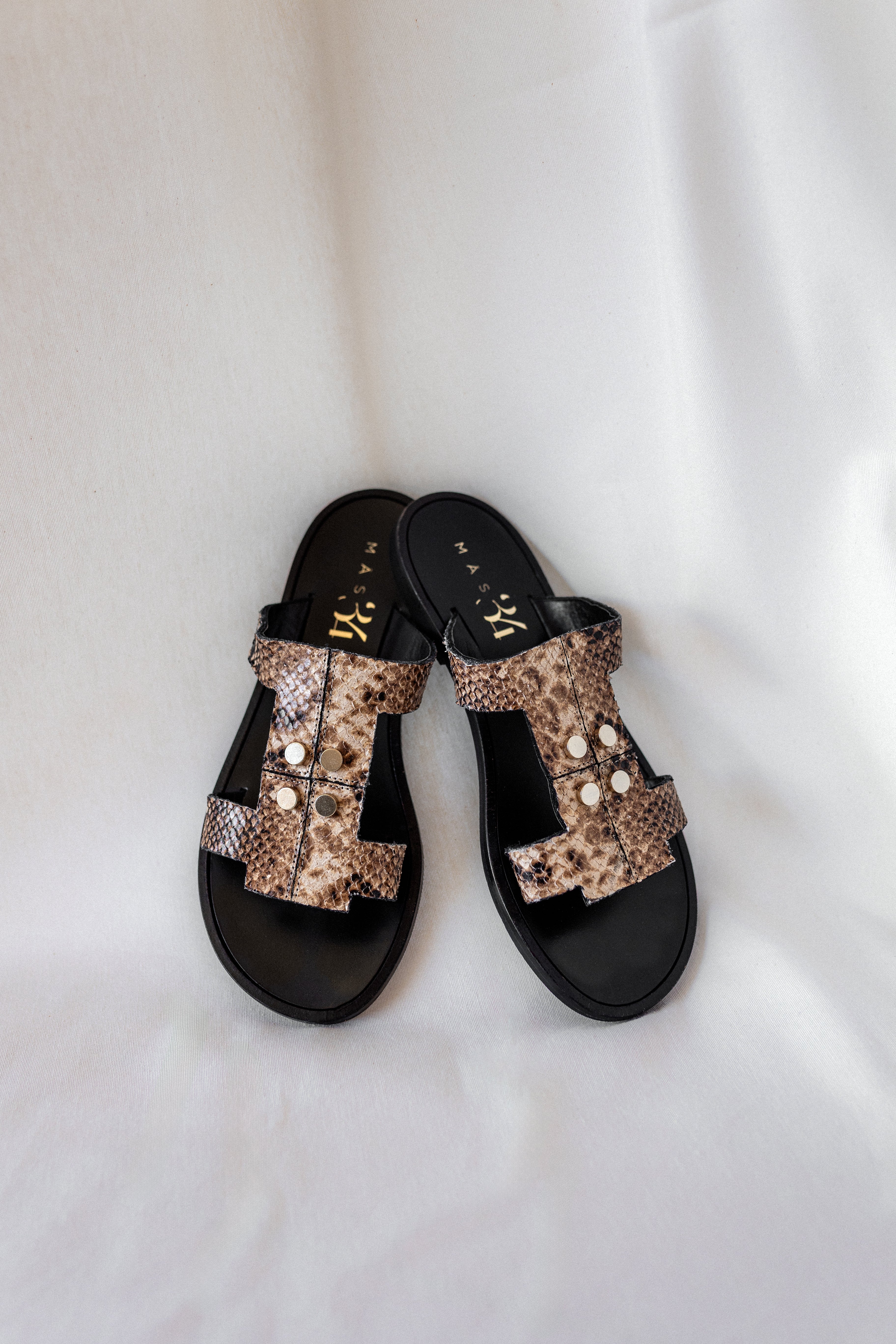 SARA FLAT SANDAL WITH PYTHON EFFECT LEATHER