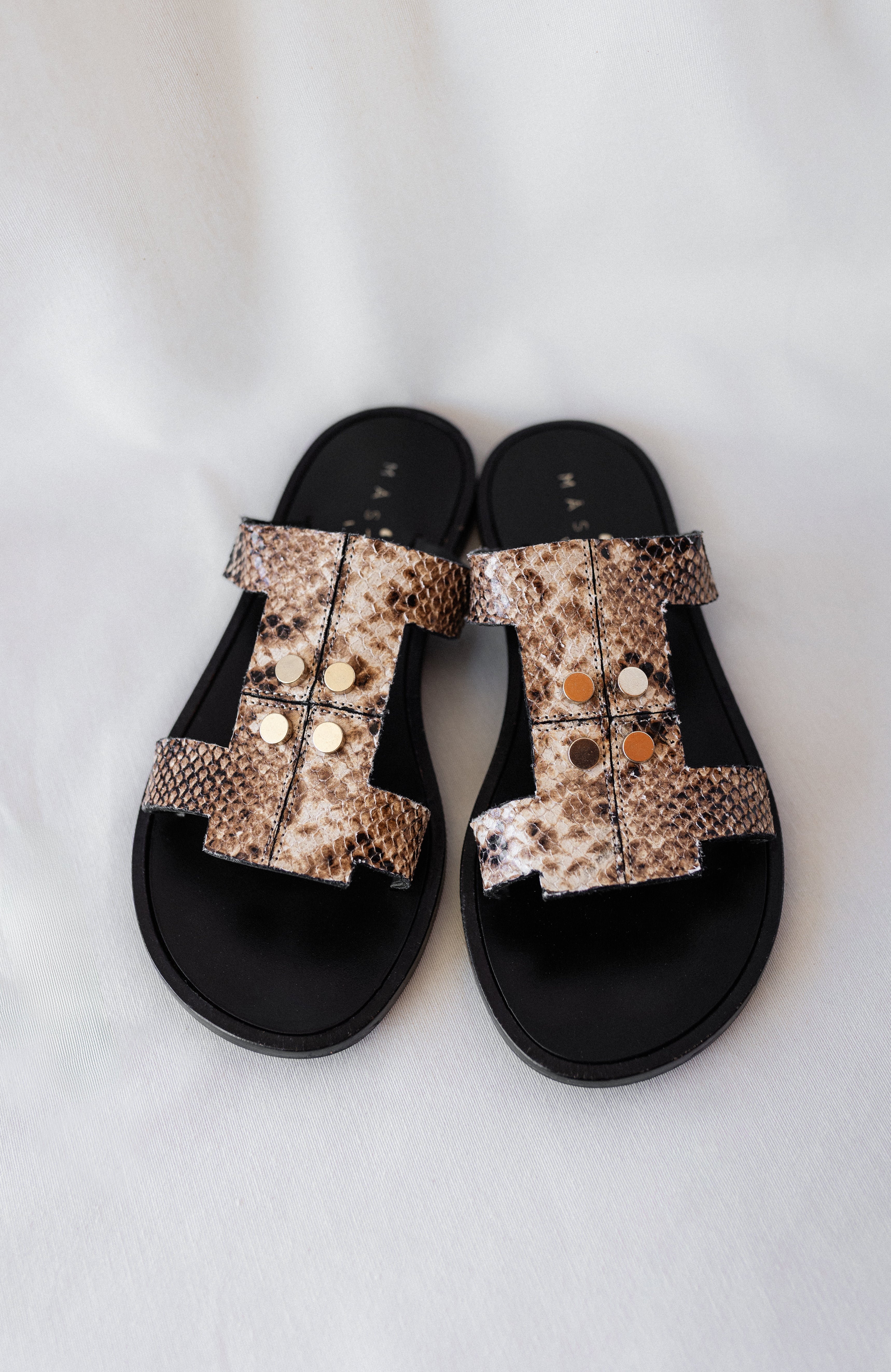 SARA FLAT SANDAL WITH PYTHON EFFECT LEATHER