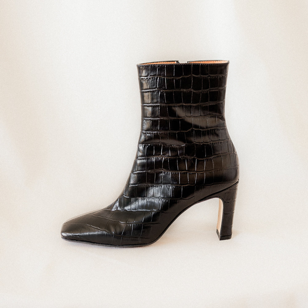 BLACK COCO LEATHER LIGHT BOOT 7CM HEEL