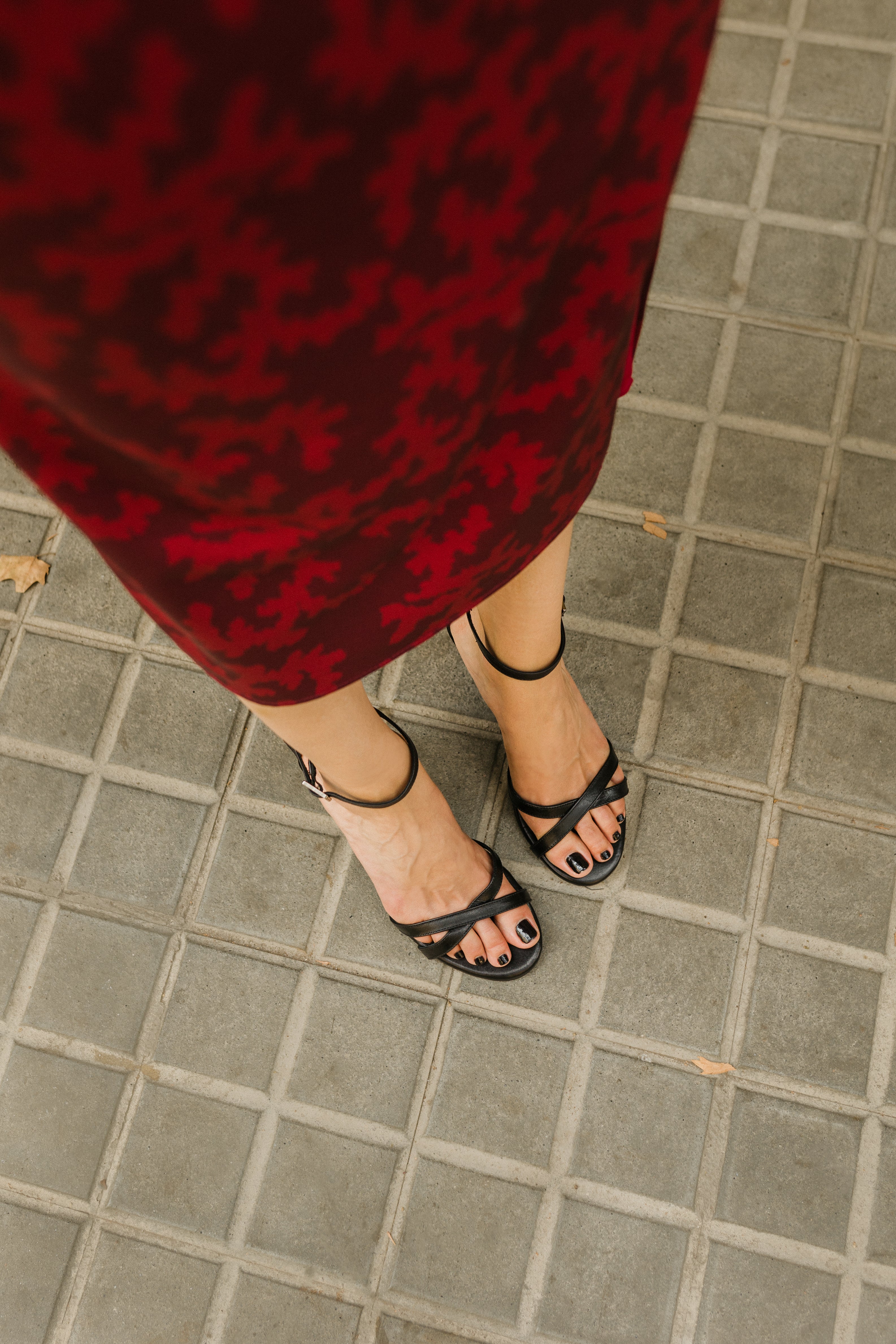 ESPERANZA BLACK LEATHER SANDAL 6CM HEEL