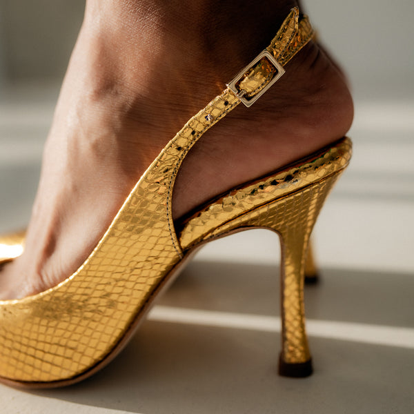 LIMITED EDITION - STILETTO PERLI PYTHON EFFECT GOLD 8CM HEEL