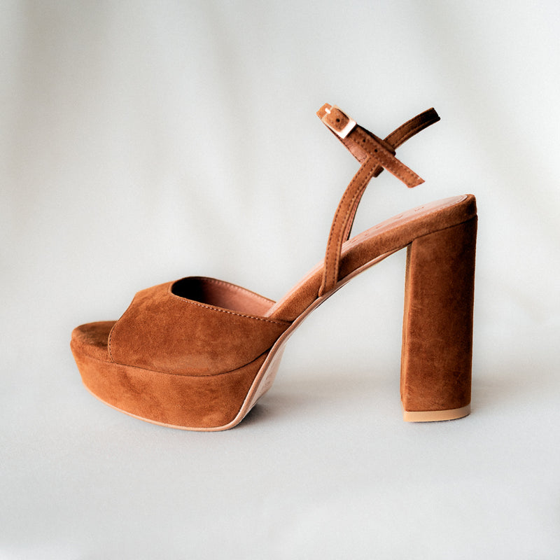 MAISA SANDAL WITH 10CM HEEL AND PLATFORM SUEDE COGNAC