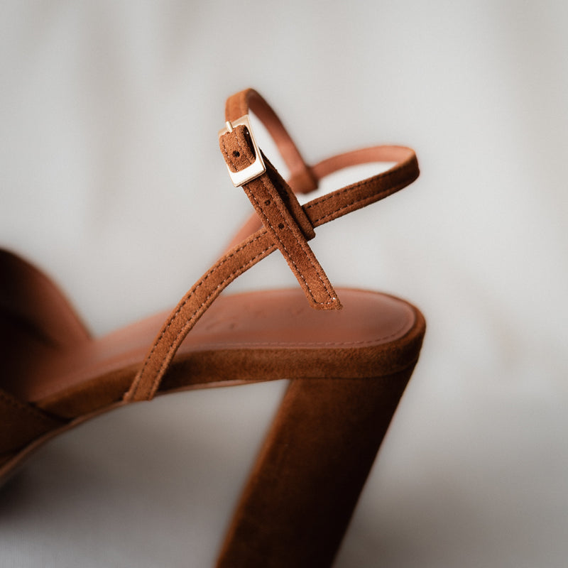 MAISA SANDAL WITH 10CM HEEL AND PLATFORM SUEDE COGNAC