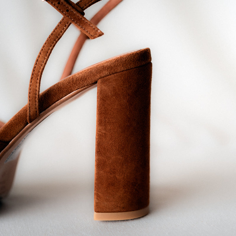 MAISA SANDAL WITH 10CM HEEL AND PLATFORM SUEDE COGNAC