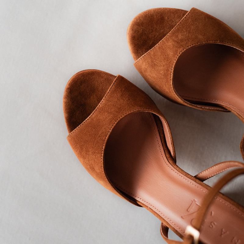 MAISA SANDAL WITH 10CM HEEL AND PLATFORM SUEDE COGNAC