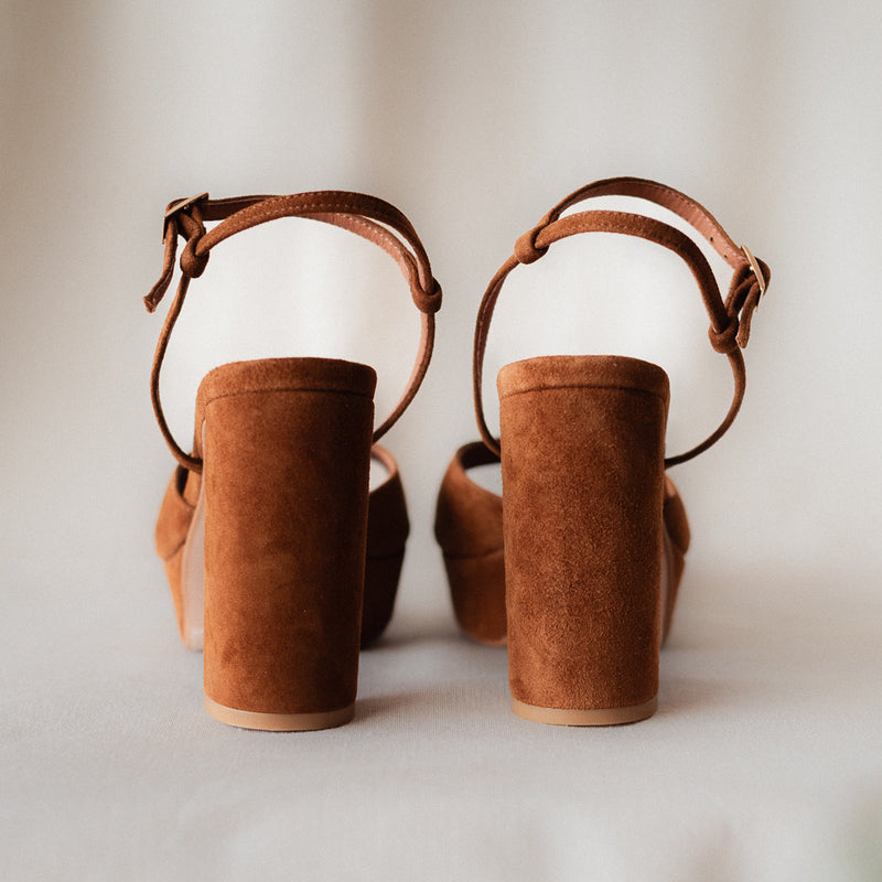 MAISA SANDAL WITH 10CM HEEL AND PLATFORM SUEDE COGNAC